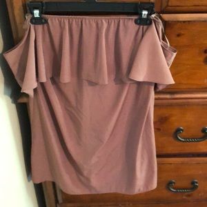 Silky gold off-the-shoulder mini dress